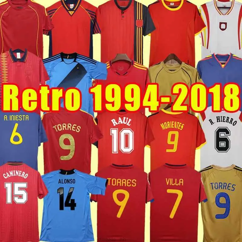 Camiseta de Futbol Spain Retro Soccer Jerseys Espana 1994 1996 2002 2008 2012 2012 2012 Fotbollskjorta Vintage David Villa Hierro Torres Fabregas Espagne 94 96 02 08 10 12 18