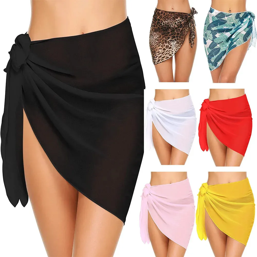 Frauen kurze Sarongs Badeanzug Coverups Beach Bikini Wrap Sheer Rock Chiffon Schal Cover ups für Badebekleidung 240420