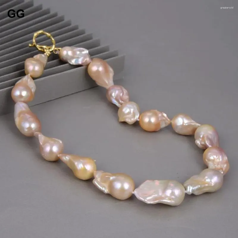 Hänghalsband gg naturlig rosa keshi barock pärlchoker halsband guld pläterad lås klassiker för kvinnor