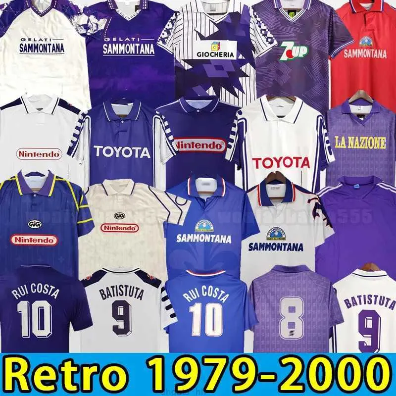 Retro Fiorentina piłka nożna Batistatuta Rui Costa Home Football Shirt Camisas de Futebol Vintage Classic 84 85 89 90 91 92 93 94 95