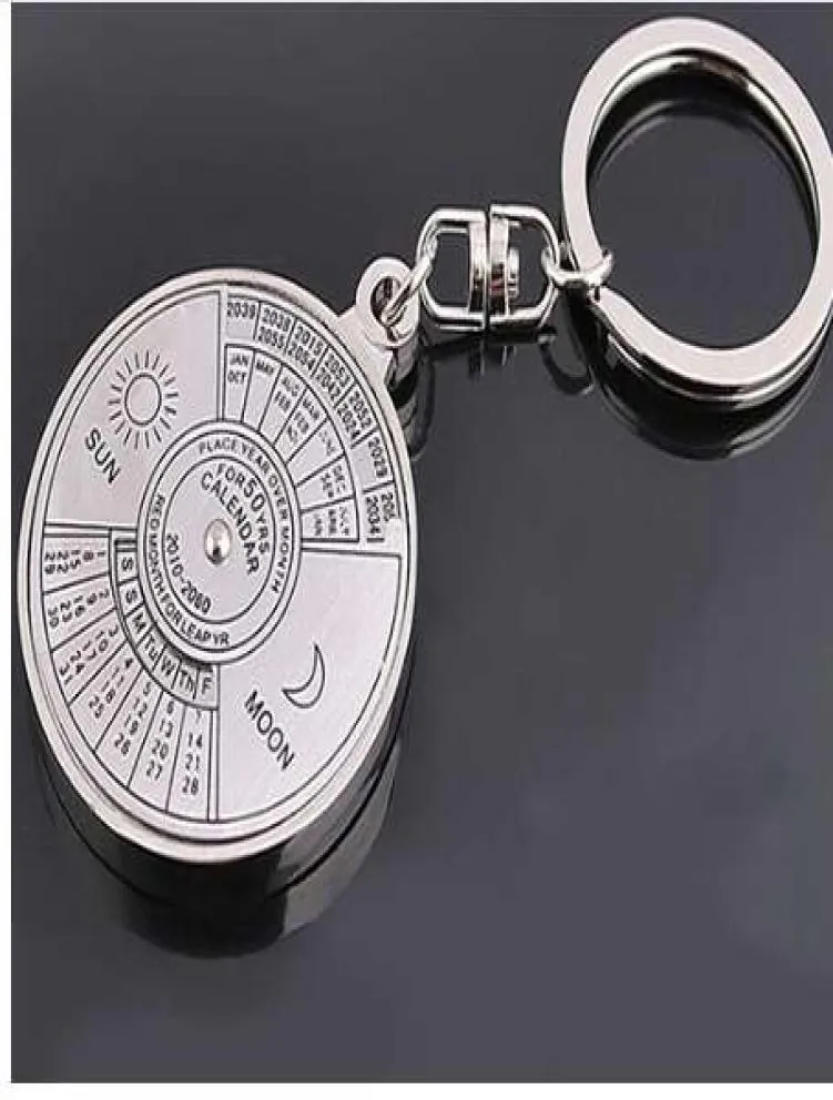 50 -летний вечный календарь Keyring KeyChain серебряный сплав Клавки Кольцо Кольцо Кольца 6RMA7843848