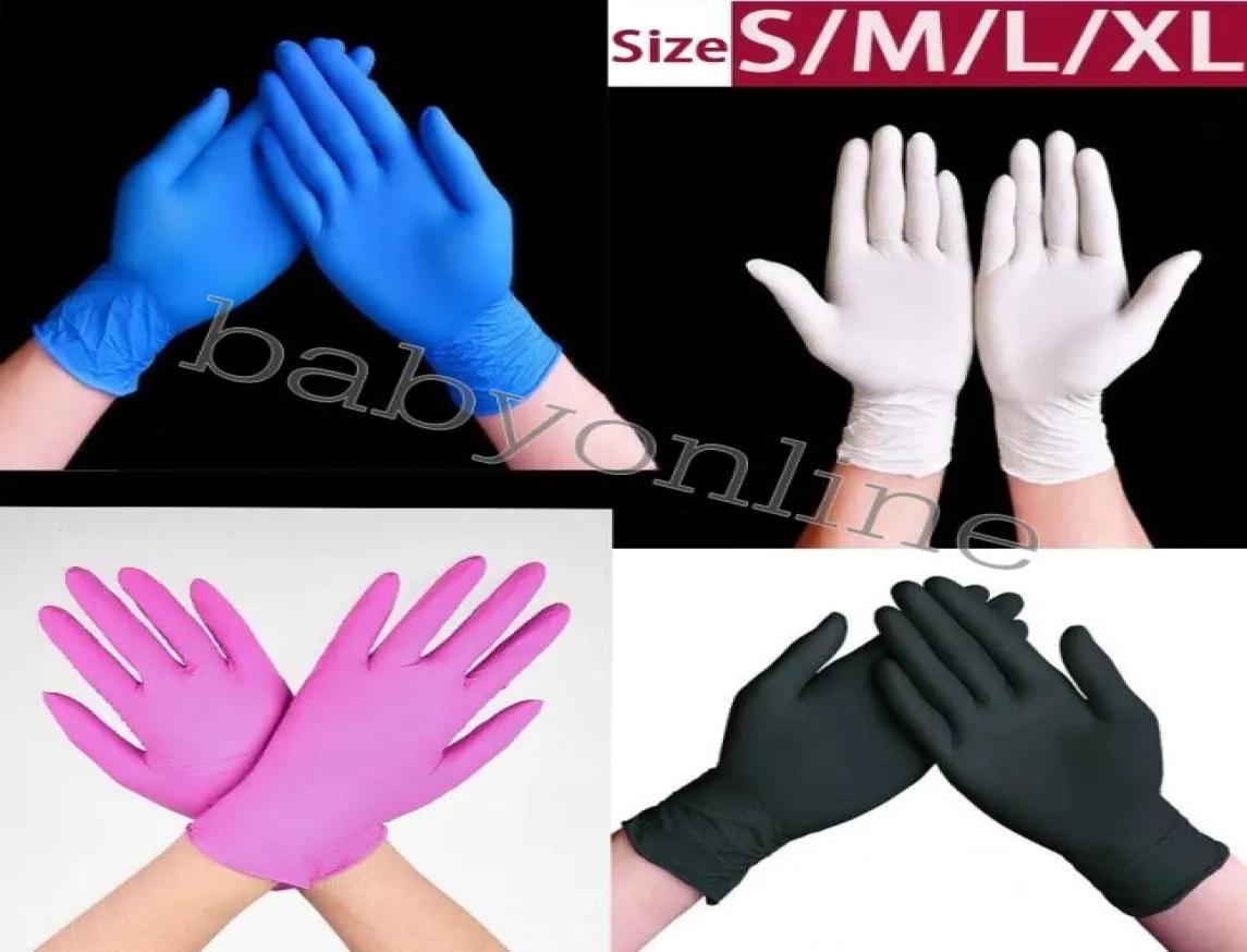Cała czarna niebieska białe rękawiczki do jednorazowego azotu proszek proszkowe bez lateksowego opakowania 100 sztuk rękawiczki antiskid antatydowe Ręczycie 5915665