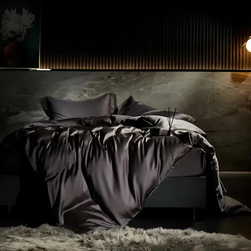 100eucalyptus lyocellシルク羽毛布団カバーセットベッドシート枕カバー柔らかい冷却滑らかな寝具セットダブルクイーンキングファミリー240425