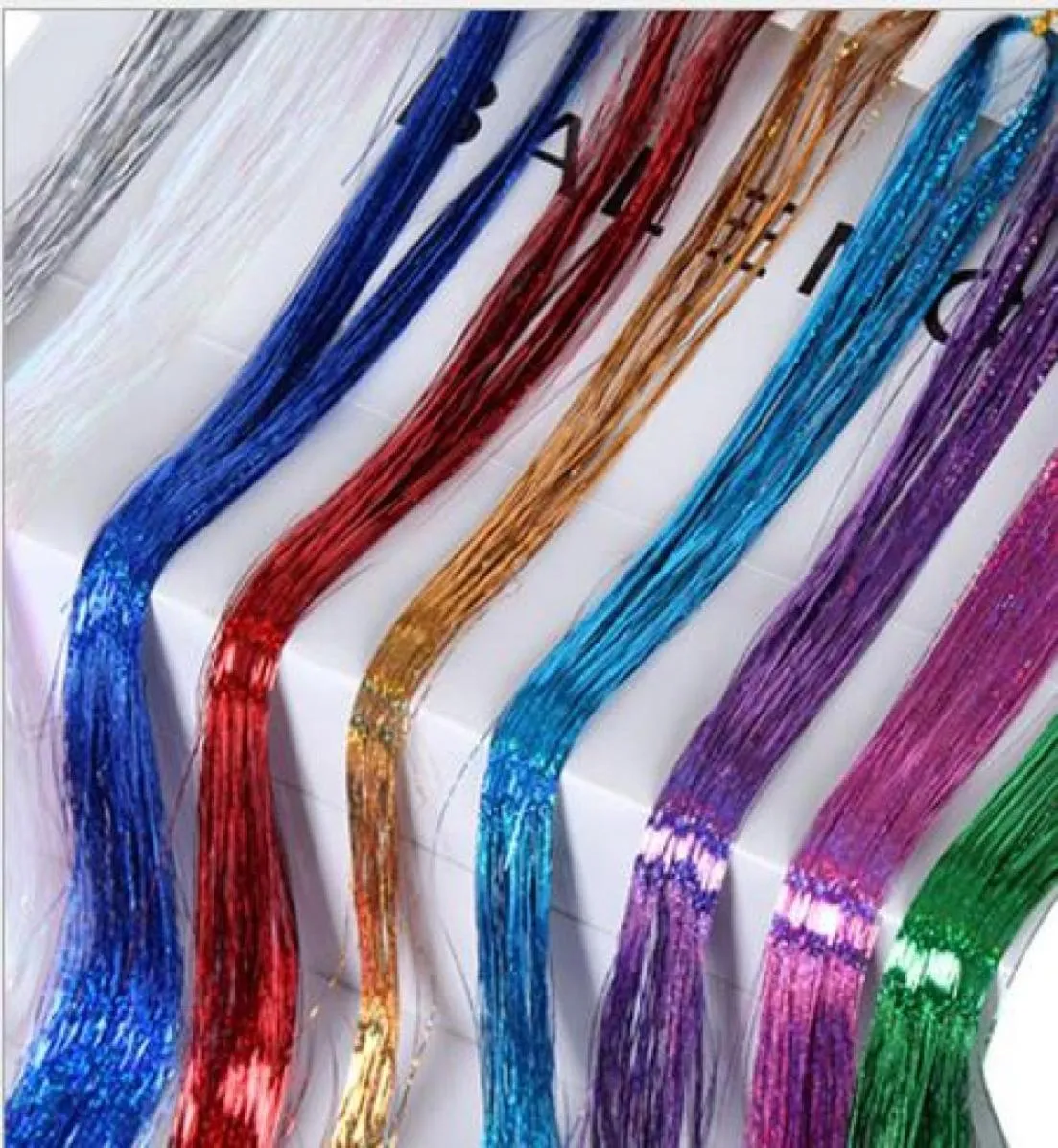 Colorful Metallic Glitter Tinsel Laser Fibre hair Wig Hair Extension Accessories Hairpiece Clip in Cosplay Wig party event Festive7897416