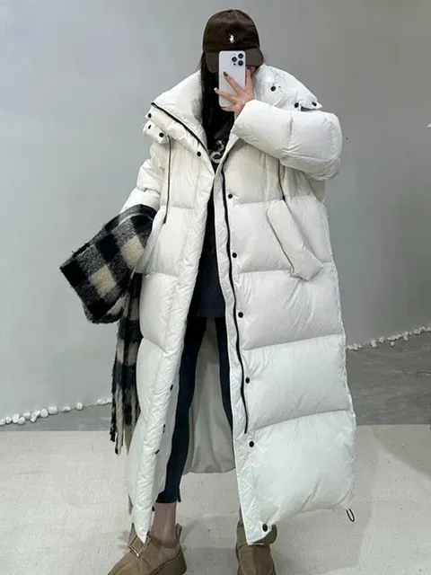 Janveny Womens Coats Korean Loose Hooded Thick Warm Long Duck Down