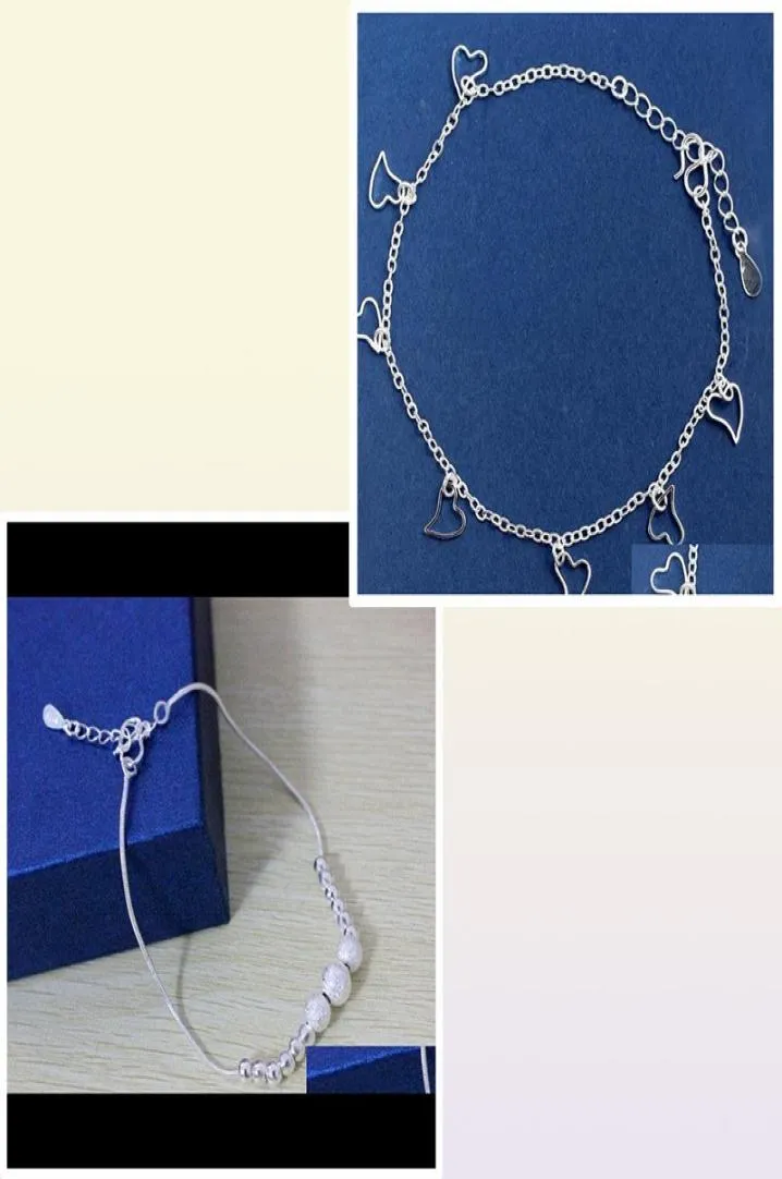 925 Sterling für Frauen Ladies Mädchen einzigartig nette sexy einfache Perlenkette Kette Knöchel Fuß Schmuck Geschenk Jafjo Famob5425564