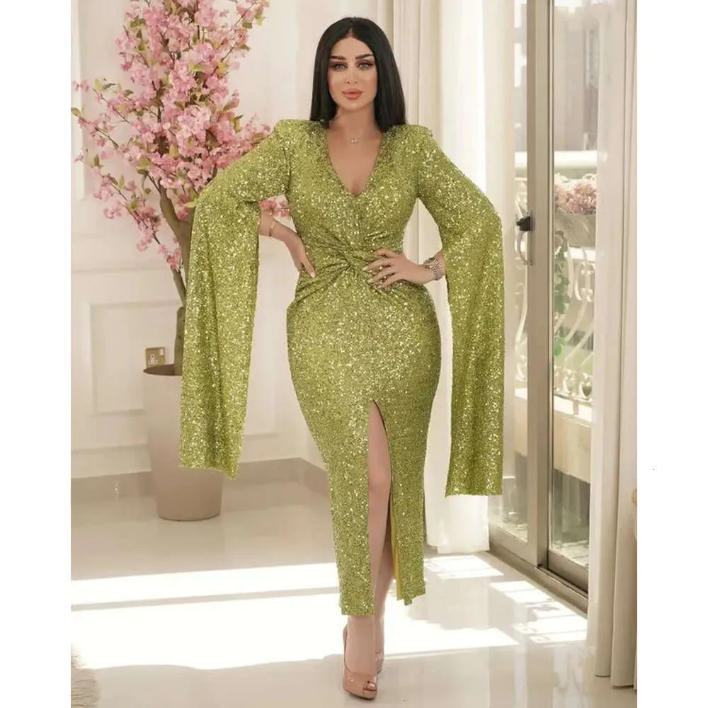 Aso Arabic Oct Green Ebi Sheath Bride Dresses Sequined Spets Evening Prom Formal Party Birthday Celebrity Mother of Groom GOOMS DRESS ZJ354