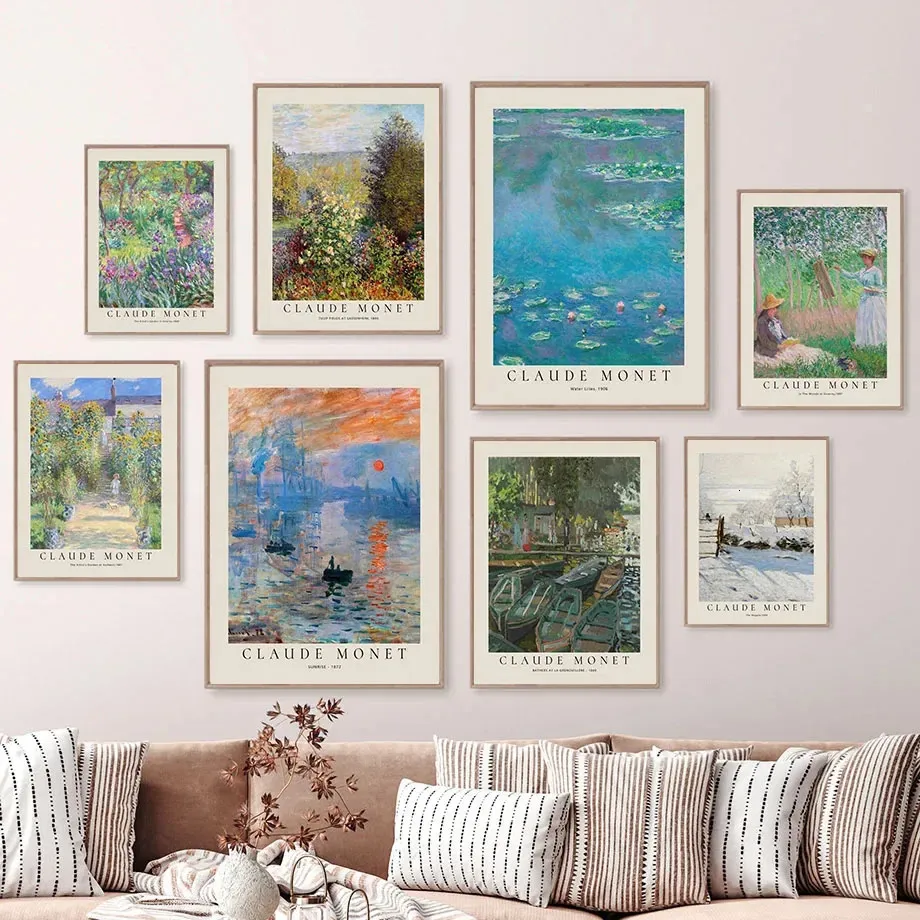 Skandinavische Klassiker Vintage Wall Art Claude Monet abstrakte HD -Leinwand -Poster -Drucke Home Schlafzimmer Wohnzimmer Dekoration 240424