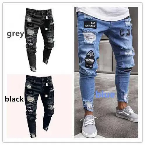 Men's Jeans Mens ultra-thin ankle length pencil denim pants jeans tear hole zipper fashionable casual Q240427