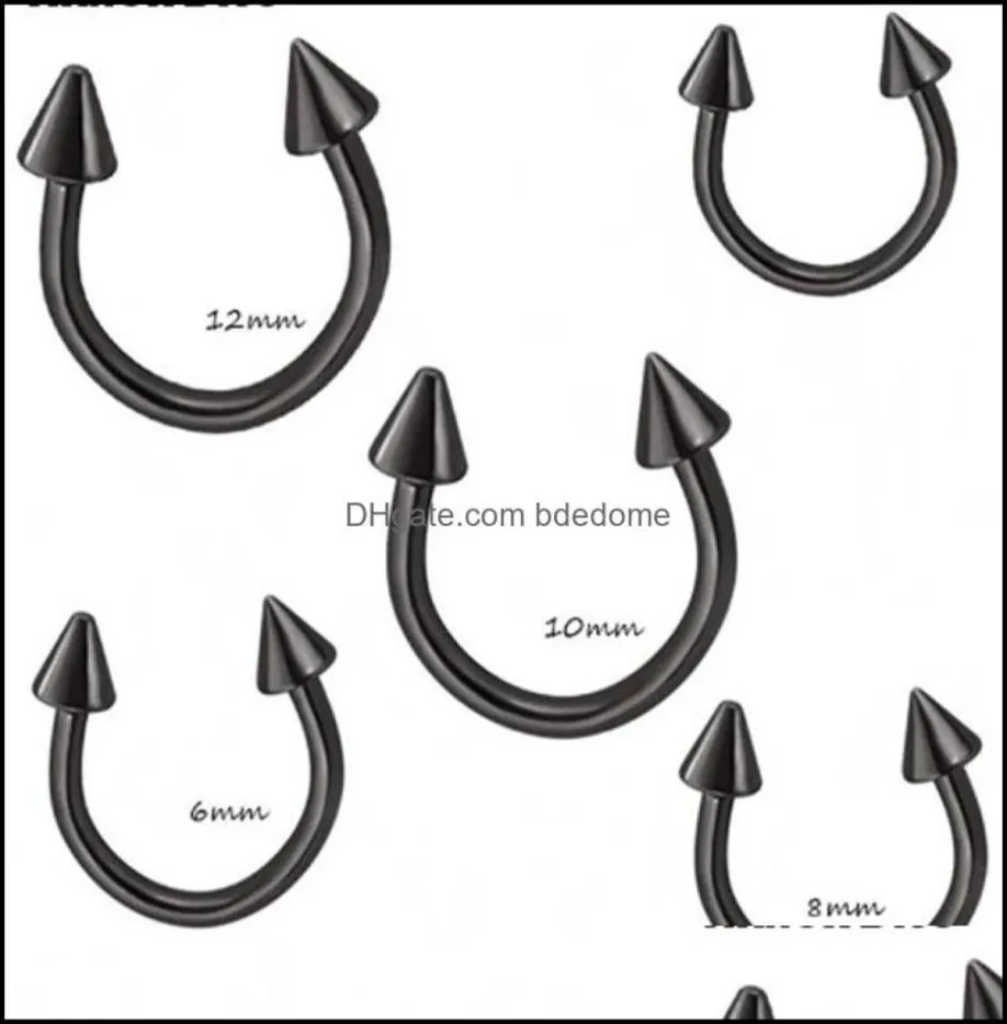 Nasenringe Stollen Körper Schmuck Schwarz Sier Kegel Horseshoe Bar Piercing Hoop Ring 100pcslot Eyebrow Lip Labret Schmuck 255G Drop Deli6156136