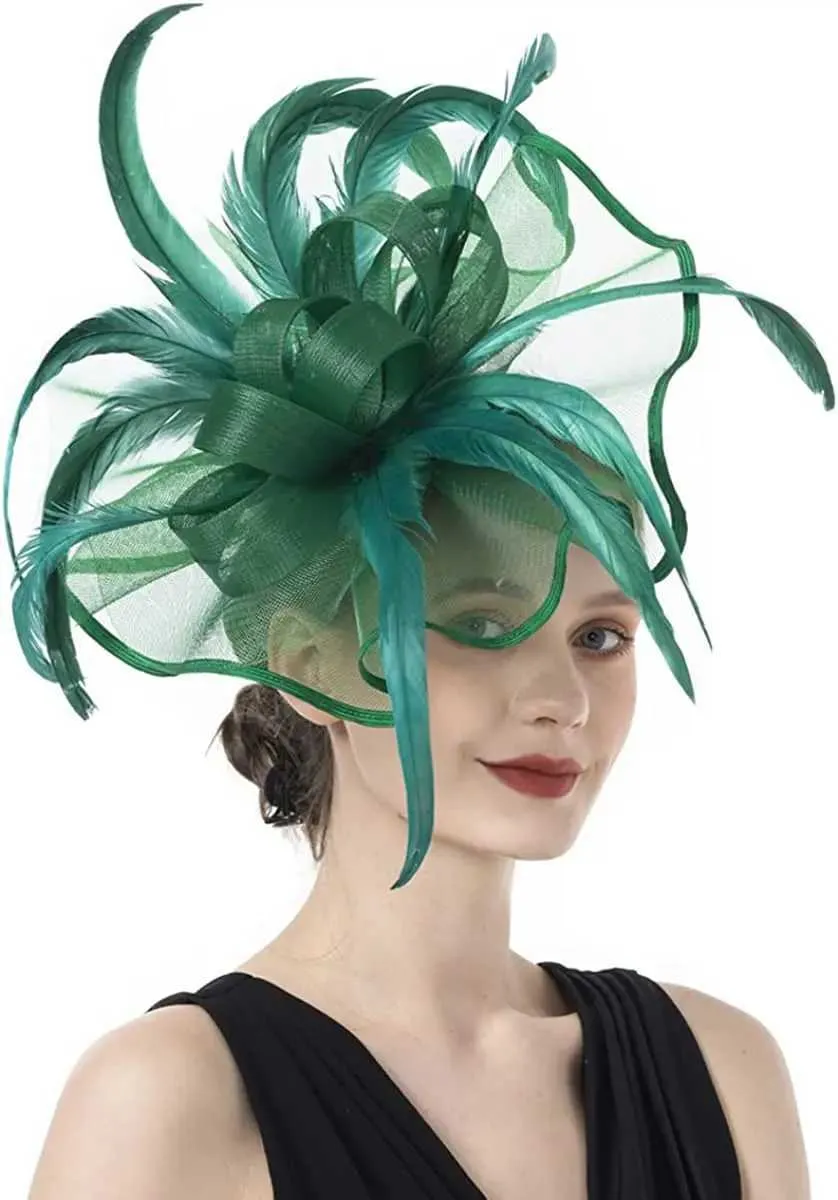 Hates de borde anchos Bucket Hats Girl Lady Church Clip Fascinators Hat Mujeres Gombado de plumas de plumas Organa Boda Royal Ascot Cabello Accesorios para el cabello Diedo del cabello Y240426