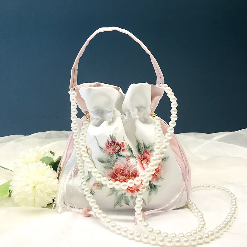 Yunzhiqi Glitzer Hanfu-Tasche Alte Style Cross-Body Handtasche Pearl Sticked Bag Chinese Style Drawess Handtasche