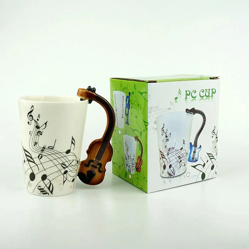 250 ml Créative Coffee Cup Ceramic Music Note Mug de violon Guitare Handle Thé Milk Piano Stave Funny Cups Novelts Gifts for Kids 240418