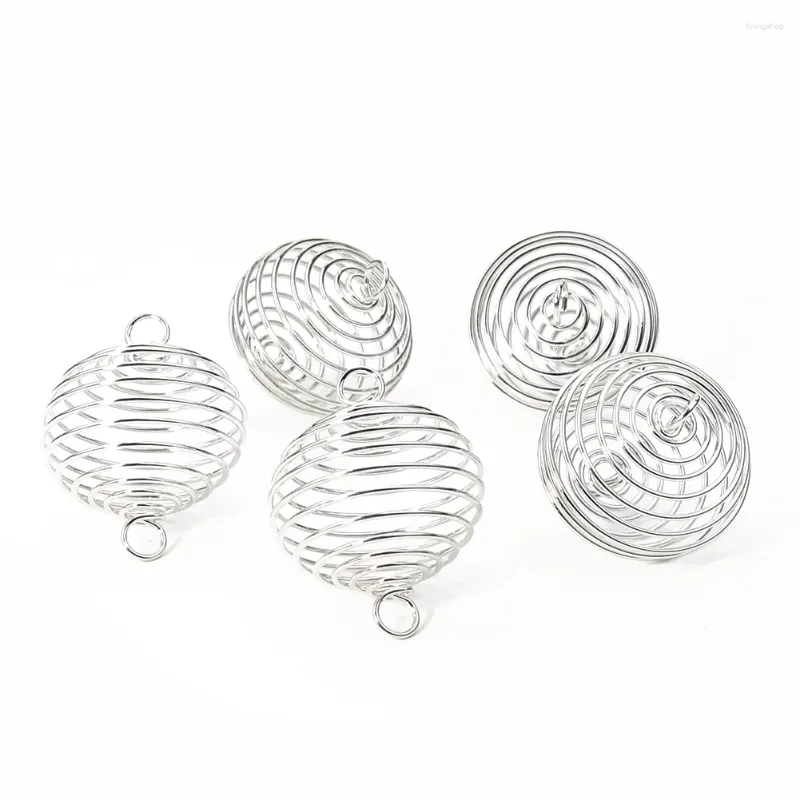 Decorative Figurines 5PC Silver Metal Hollow Out Birdcage Spring Stirring Ball Sphere Jewelry Pendant Craft Wind Chimes Material Supply