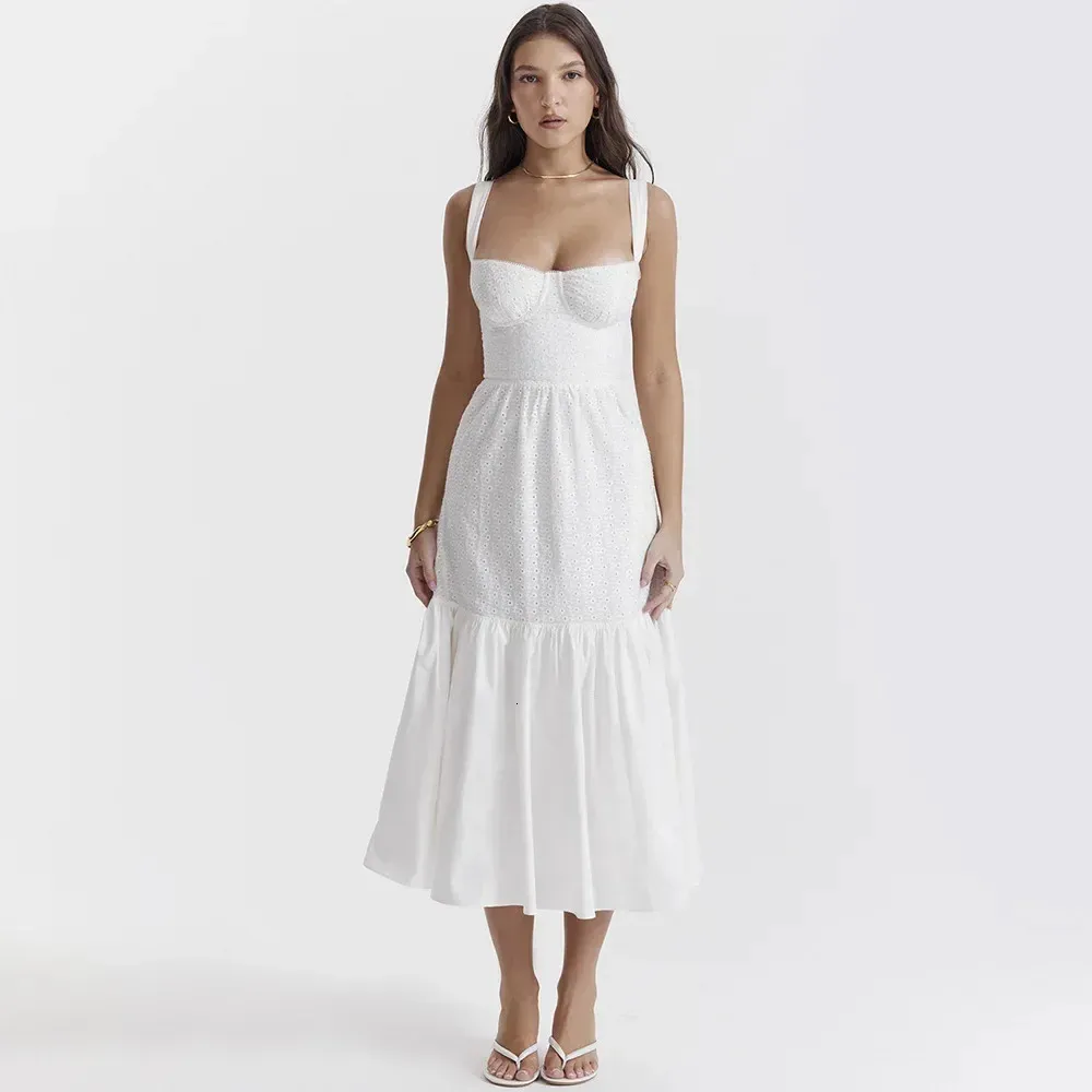 Mingmingxi White Womens Summer Dress Leinen-Rohmisch