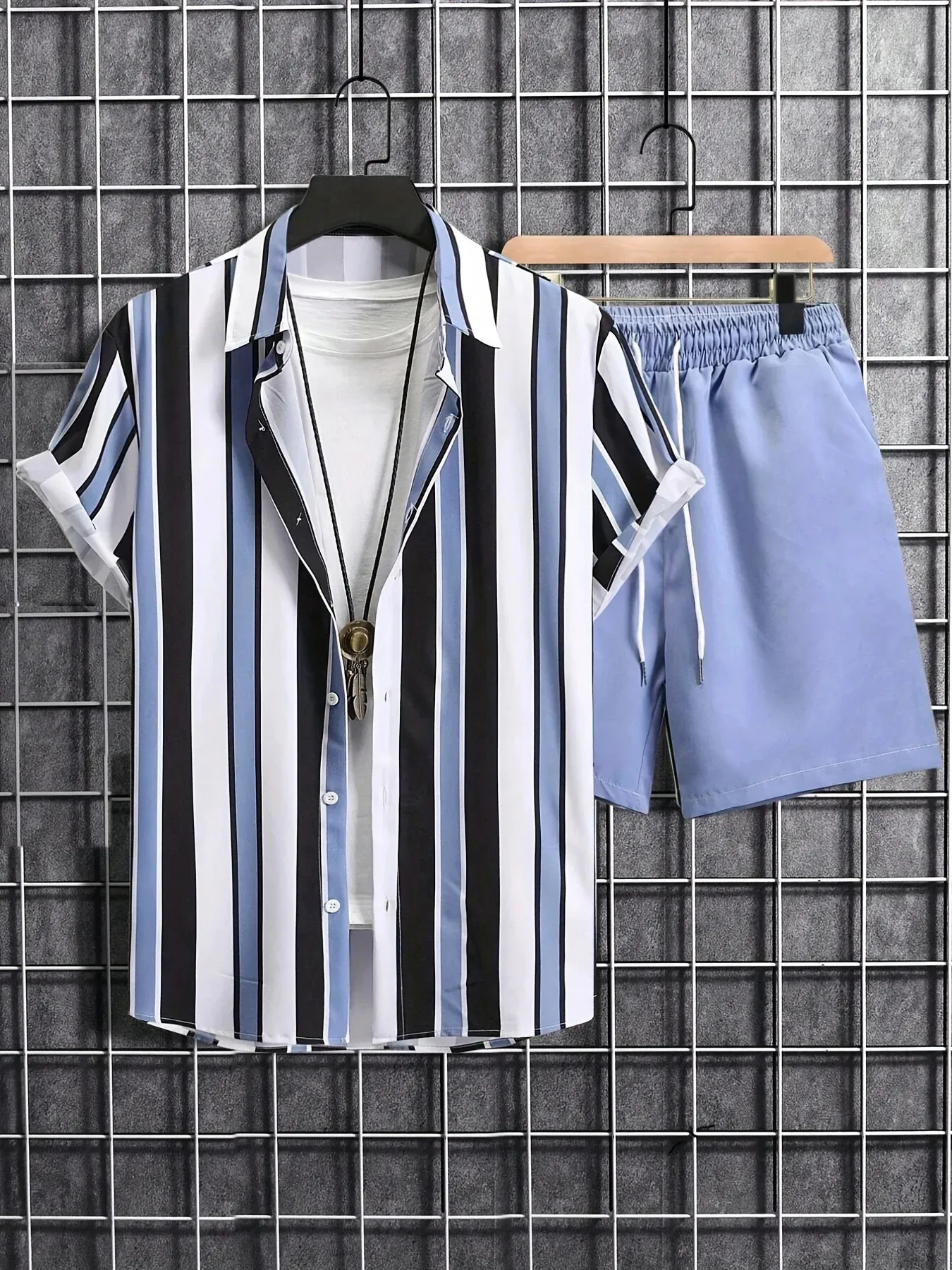 Summer Men Mulher Camisa Conjuntos de Camisa 3D Retro Retro Stripes Camisa casual de manga curta Shorts de praia Hawaiian Suits Clothing 240428