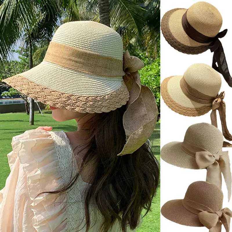 Wide Brim Hats Bucket Hats Big Brim Str hat with butterfly strap womens summer UV protection and sun protection hat foldable and breathable sun protection hat outdoor