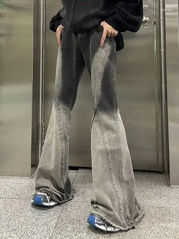 Herenbroeken Amerikaanse stijl High Street Black Gray Gray Digient Washed Jeans Men and Women Trendy High-End Design Slimming flard Casual Casual