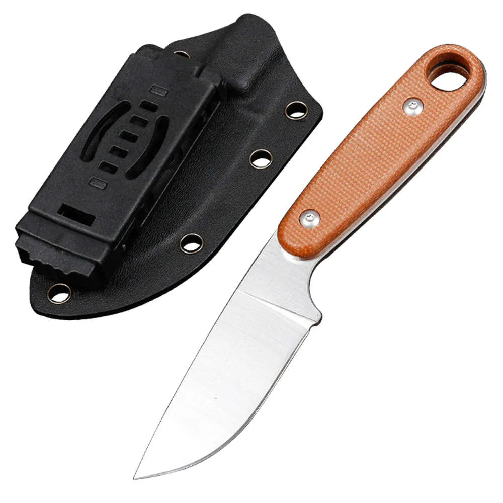 Portable Multifunctional Outdoor Camping Survival Tool 14c28n Steel Fixed Blade Knife Linen Handle Self-defense Belt K Sheath