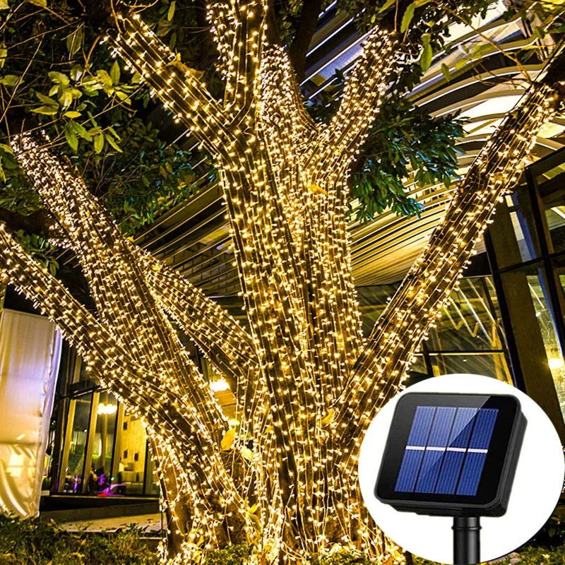 Décorations extérieures fées solaires lumières de cordes 105 pieds 310 lumières scintillantes étanches pour le jardin de jardin de jardin de Noël.