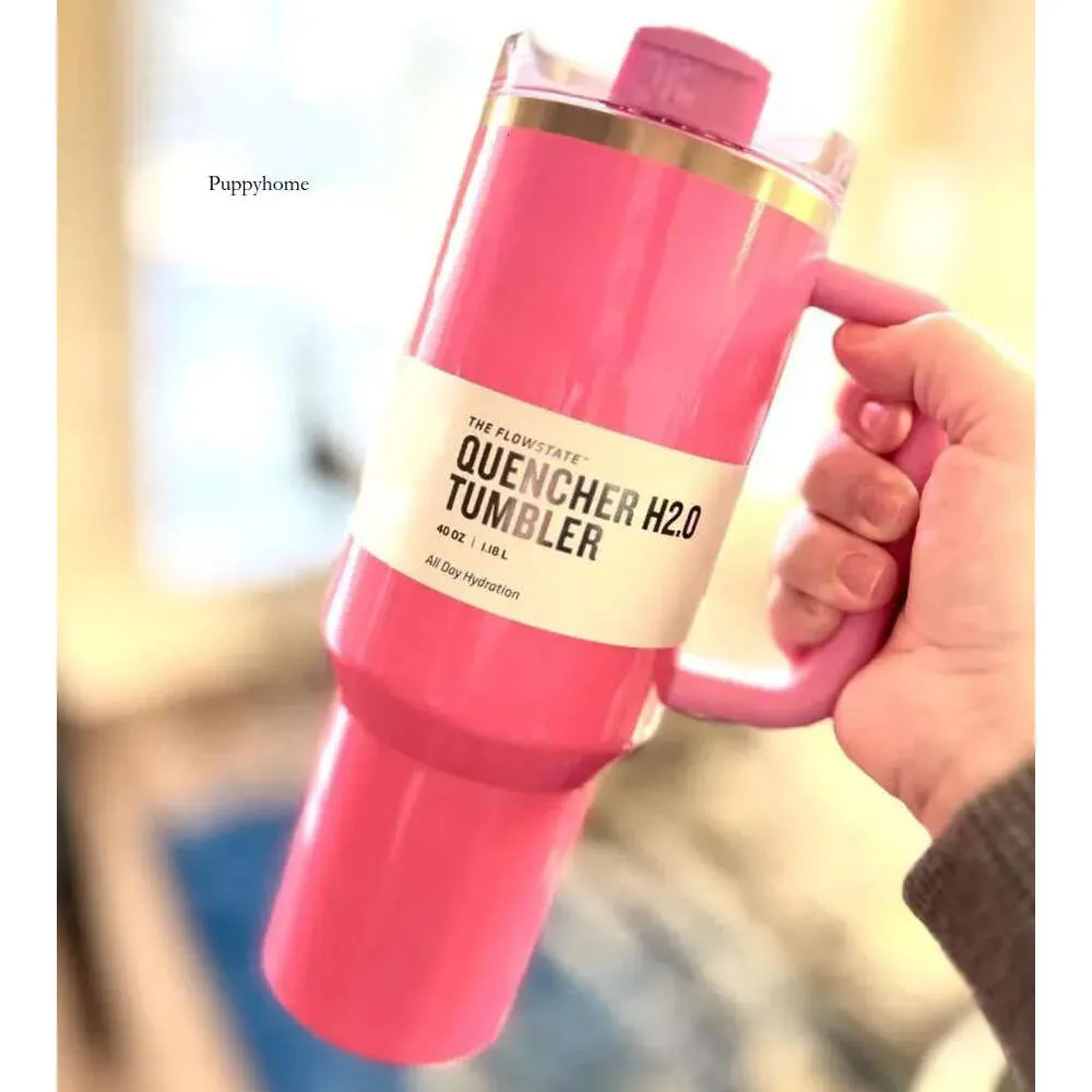 Ny Pink Parade 40oz Quencher H2.0 Mugs Camping Travel Car Cup rostfritt stål Tumblers Cups med silikonhandtag Valentins dag Present GG0429 0429