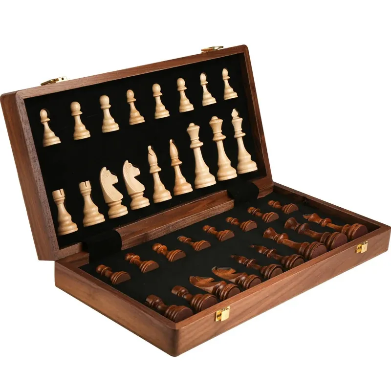 Échecs Set Top Grade Pliage en bois GRAND TRADITION Classic Handwork Pieces en bois massif Pièces en bois Walnut Children Gift Boad Board Game 240415