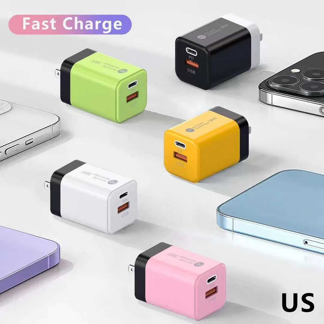 Caricatore USB da 38 W pd pd da 38 W Plug Eu/US PD Adattatore telefono cellulare Caricatore USBC VELOCEMENTO iPhone Samsung Xiaomi