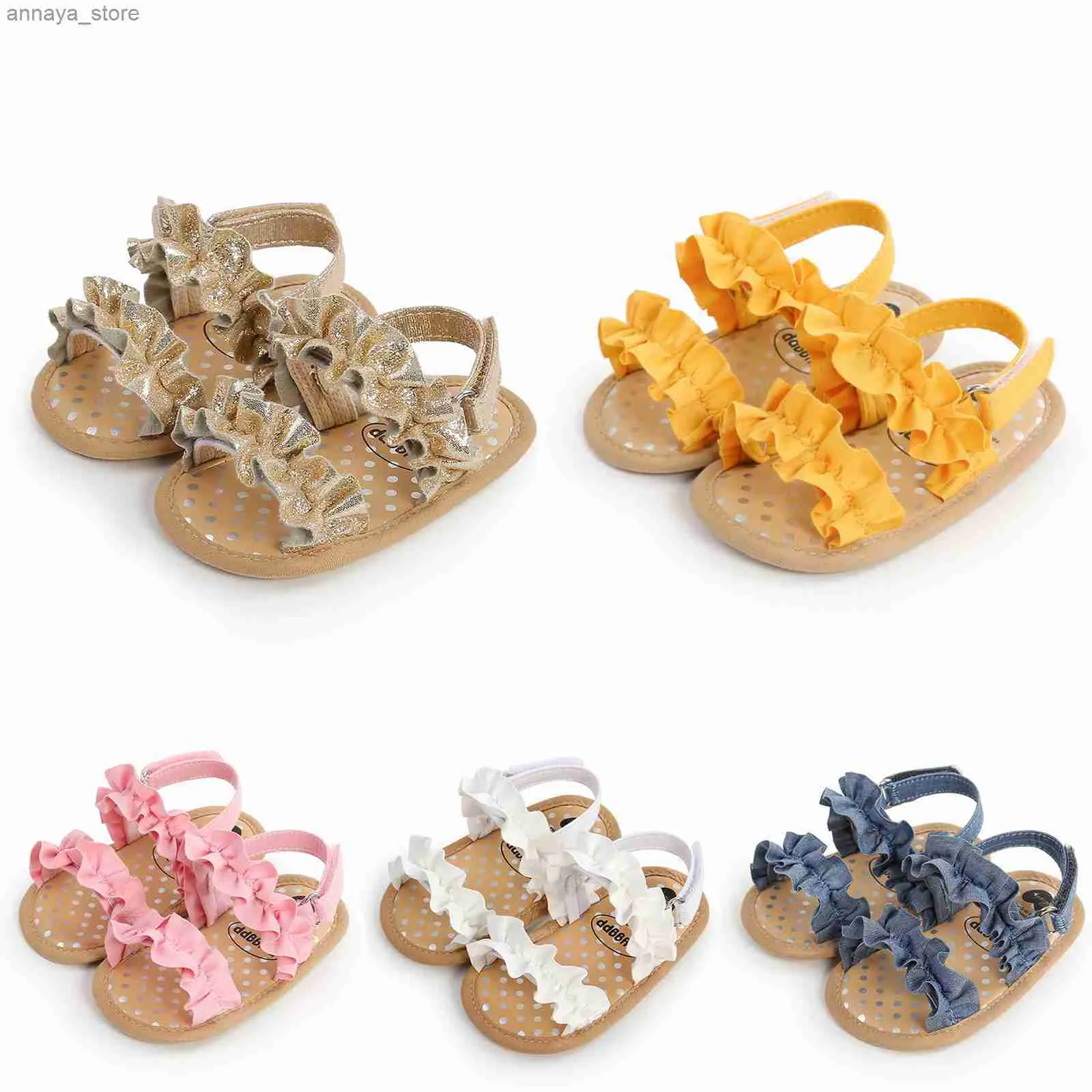 Sandalet Yeni doğan kız bebek sandalet sevimli yaz yumuşak taban düz prenses ayakkabıları bebek anti -slip ilk adım walkerl240429