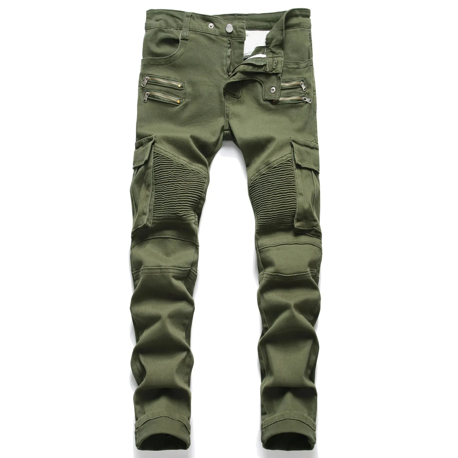 Jeans in denim uomini che cavalcano pantaloni dell'esercito moto verde jeans design dritto pantaloni casuali per pantaloni tassi 240415
