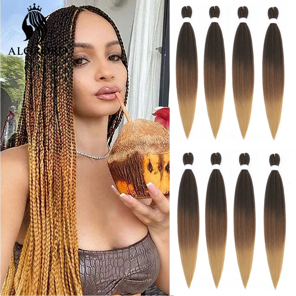 Alororo Ombre Pre Stretched Braiding Hair Synthetic Hair Braids 30 Inch Afro Brown Black Blue Profession Jumbo Box Braids 240424