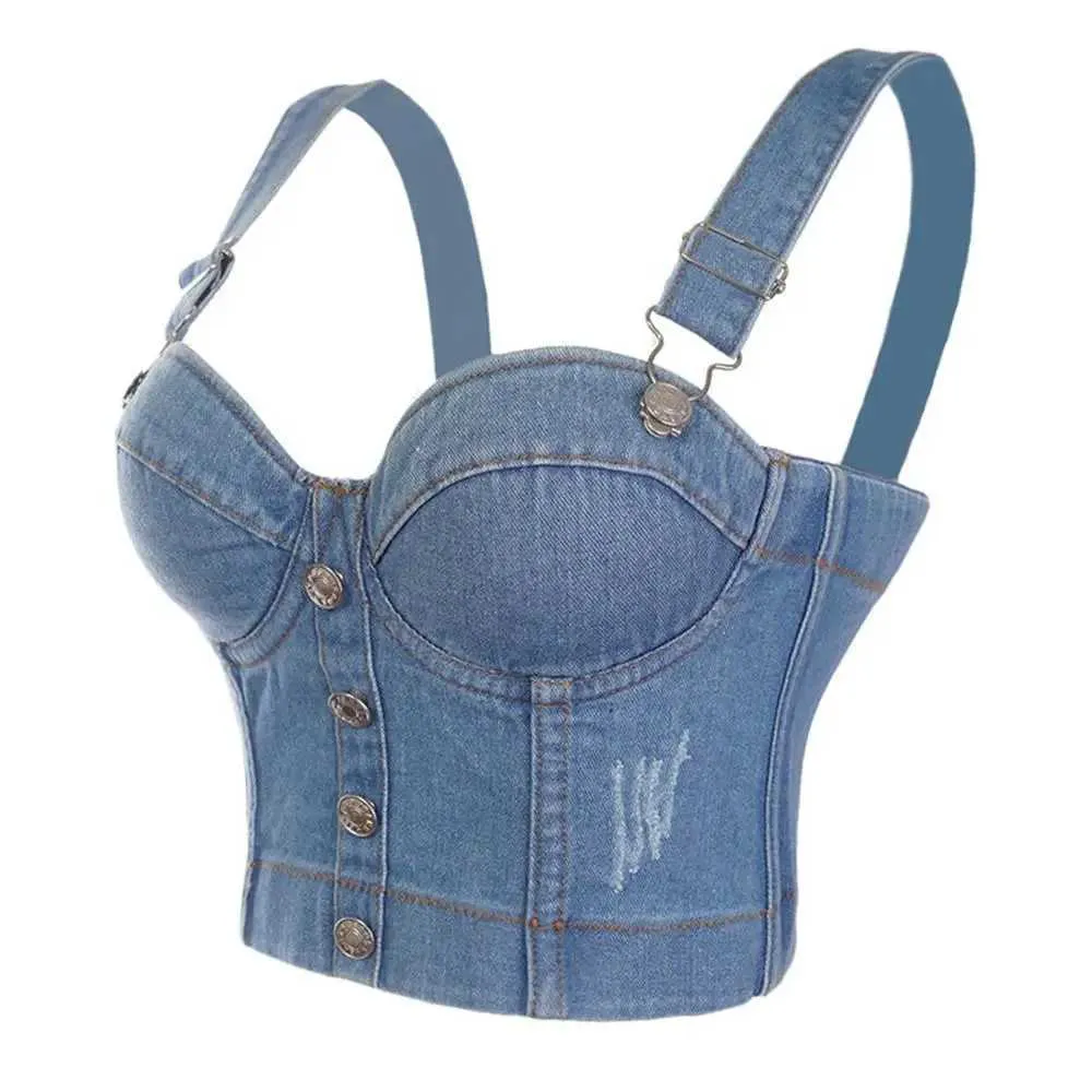 女性の戦車CAMISSXTHAENOOFASSIONABLE AND SEXY DENIM JEANS WOMENS BUTTON BUSTIER BRA PARTY NIGHT PARTY CUT TOP TANK TOP PLUS ROPA DE MUJERL24029カットカットトップタンクトッププラスサイズ