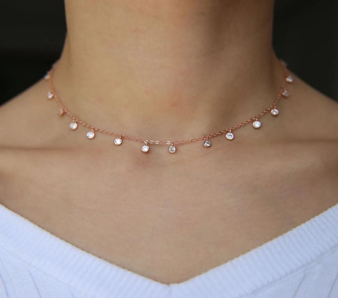 CZ Drop Charm Choker Halsketten roségold silberte Mode Schmuck Eleganz Frauen Geschenk Statement Collarbone Halskette 5920447