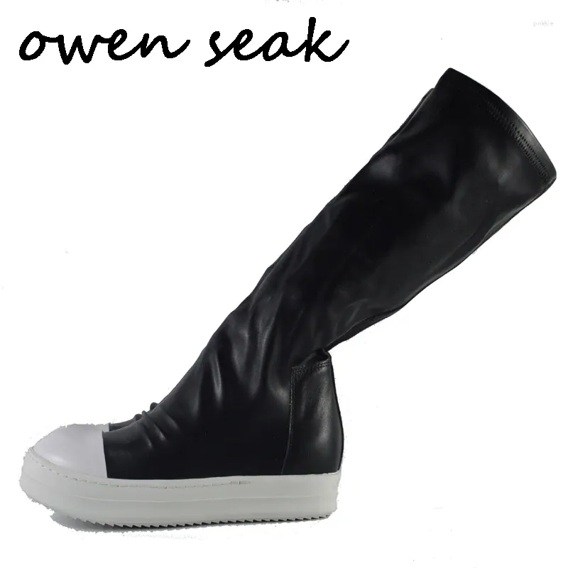 Laarzen owen seak dames schoenen knie hoge luxe trainers winter casual merk mode sneakers sneeuw flats zwart