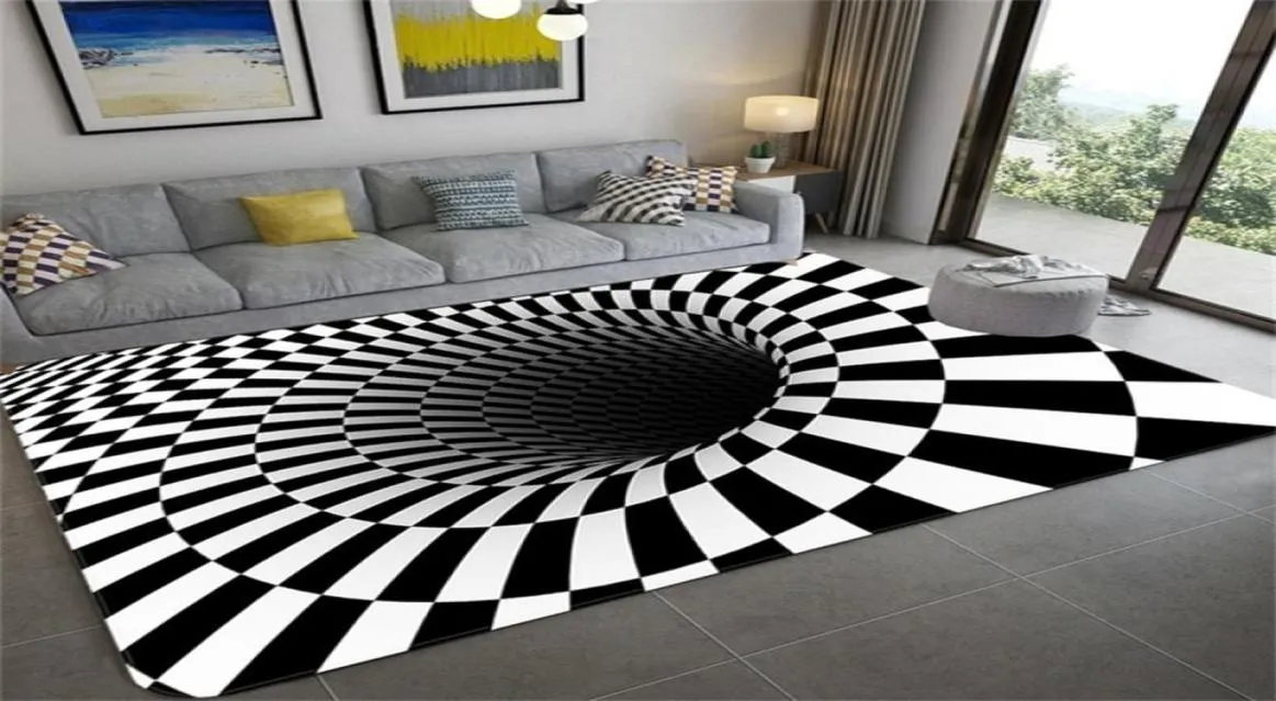 Home Decoratie Woonkamer Galwegen Tapijten Afdrukt Tapijt 3D Illusie Vortex Bodemloos gat vloer Tapijt Antiskid Mat Druppel 2024122244