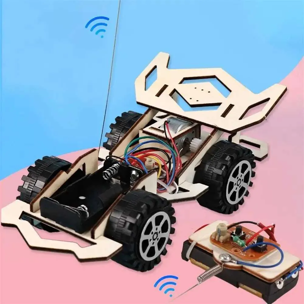 3D Puzzles Childrens Assembléia de madeira DIY 4-CH Electric RC Racing Car Modelo de Experiência científica Toy Toy Fun DIY MOME