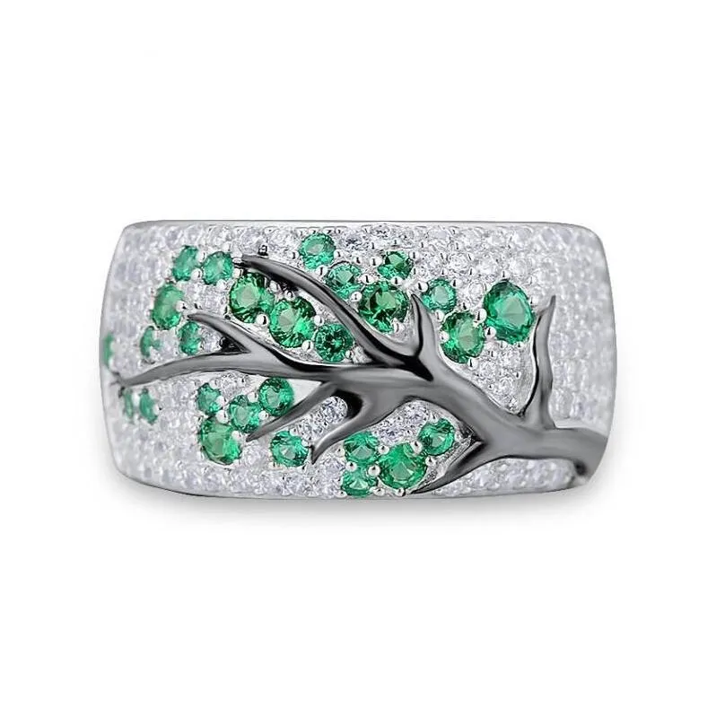 Anéis de casamento Tamanho 5-11 Jóias de moda vintage no atacado 925 Sterling Sier Emerald CZ Diamond Gemtones Banda de Engajamento de Mulheres Dhhyz