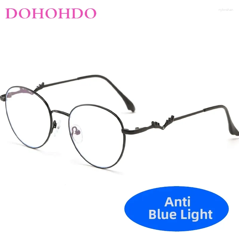 Sonnenbrille Dohohdo Männer Antiblau -Licht -Metallbrillen rund verschreibungspflichtige Frauen Brillen Rahmen Rahmen personalisierte Hirschhornbein optische Brillen