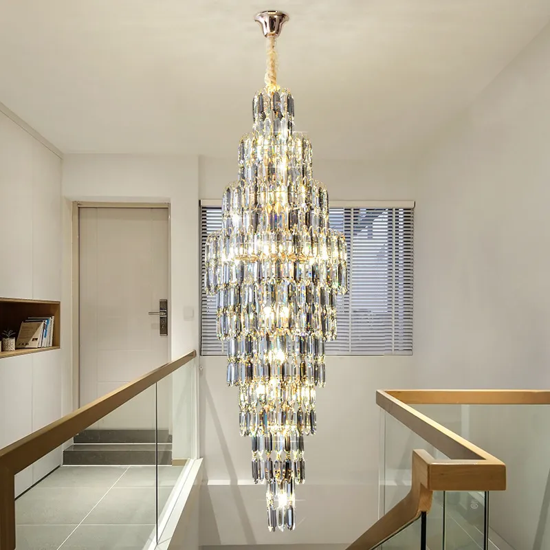 Duplex Loft Loft Light Luxury Crystal подвесной подвесной свет после модерна минималистской виллы высокая спиральная лестница подвесные светильники
