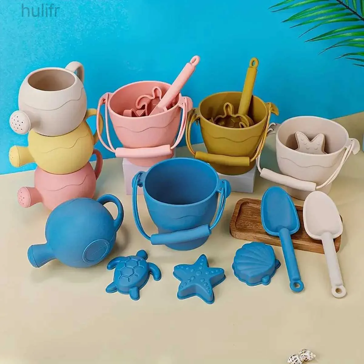 Sand Play Water Fun 6sts Child-Friendly Beach Sand Toy Set Silikon med Sands Hållbar hink Färgglad perfekt för kreativt utomhusspel D240429