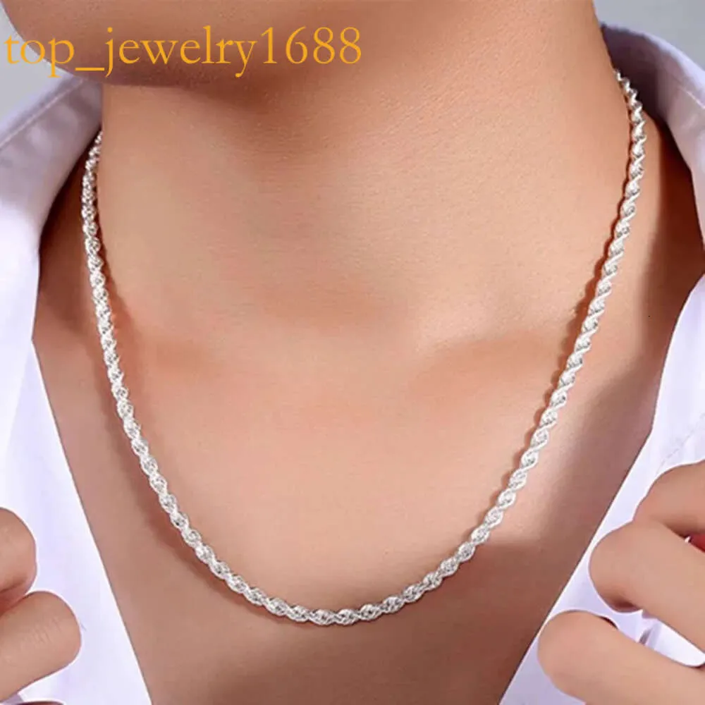 High Quality 4MM Women Men Chain Male Twisted Rope Necklace 14K White Gold Bracelets Fashion Sier Jewelry Set