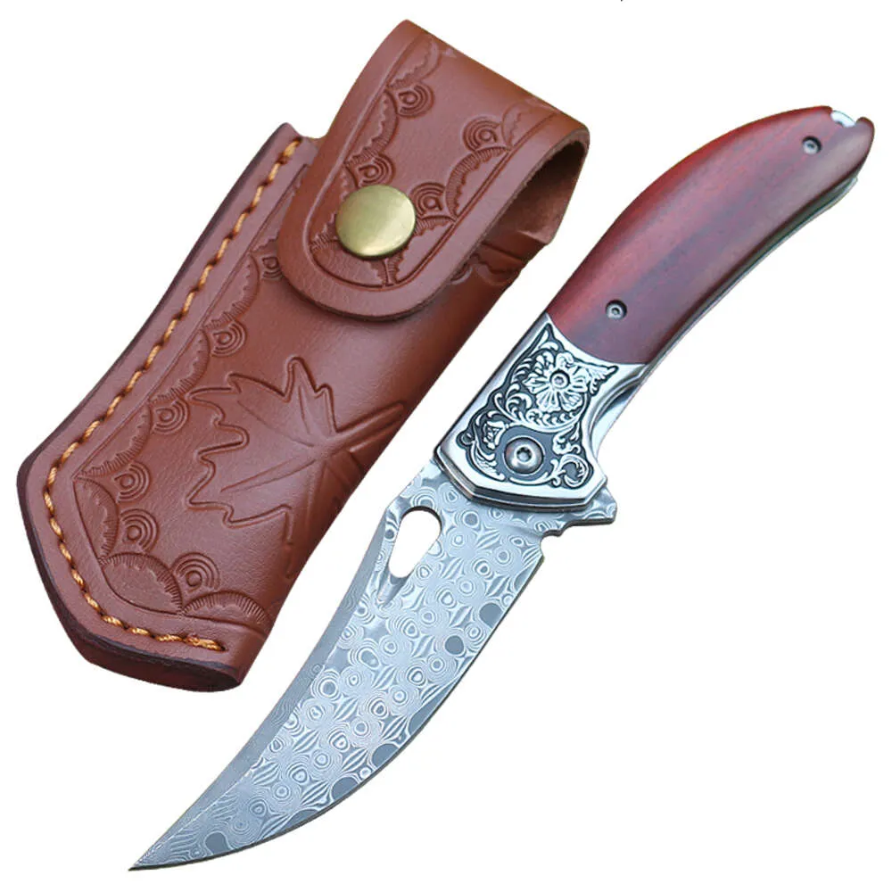 Buiten houten handgreep Damascus stalen camping vouwt jagen gevechtsoverleving tactieken pocket mes holster