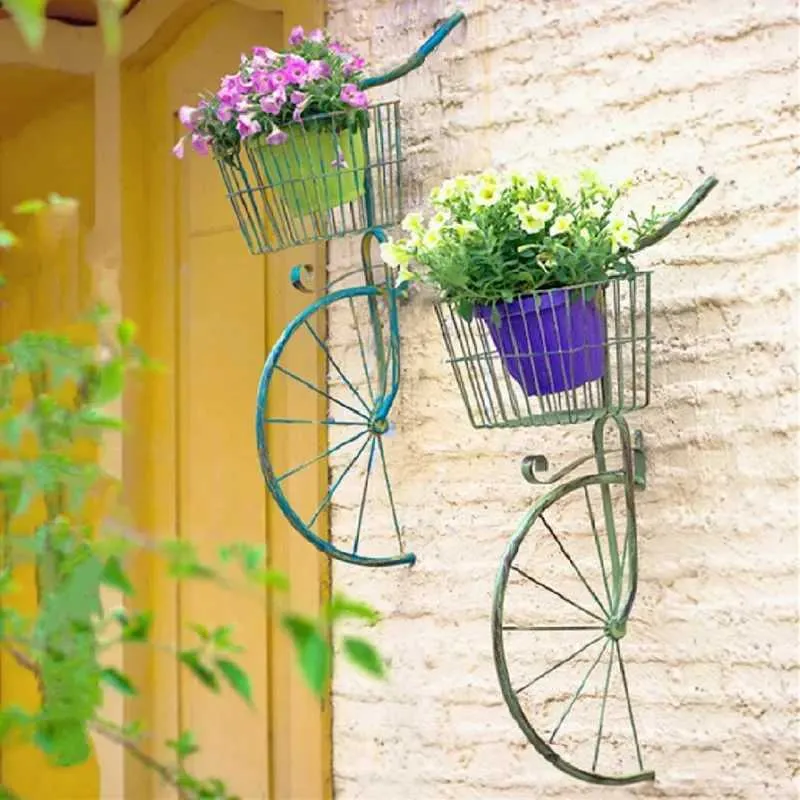 Planters potten retro bloemenrekken muur gemonteerd plantaardig fietspotten tuin ijzer balkon decoratieve planken Q240429