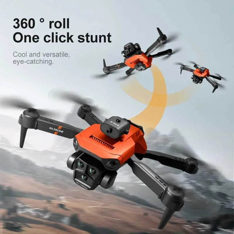 Electric/RC Aircraft K6 Max New Mini Drone 4K 360 Degrees Omnidirectional Hinder Undvikande RC Quadcopter Wide Vinkel Optical T240428