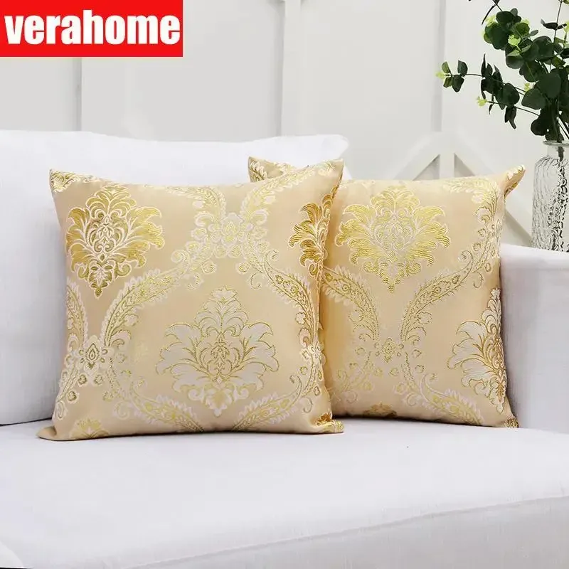 2 PC 45cm45cm Kanepe Altın Kraliyet Jacquard Yastık Kılıfı için Avrupa Lüks Yastık Kapağı Dekoratif 240428