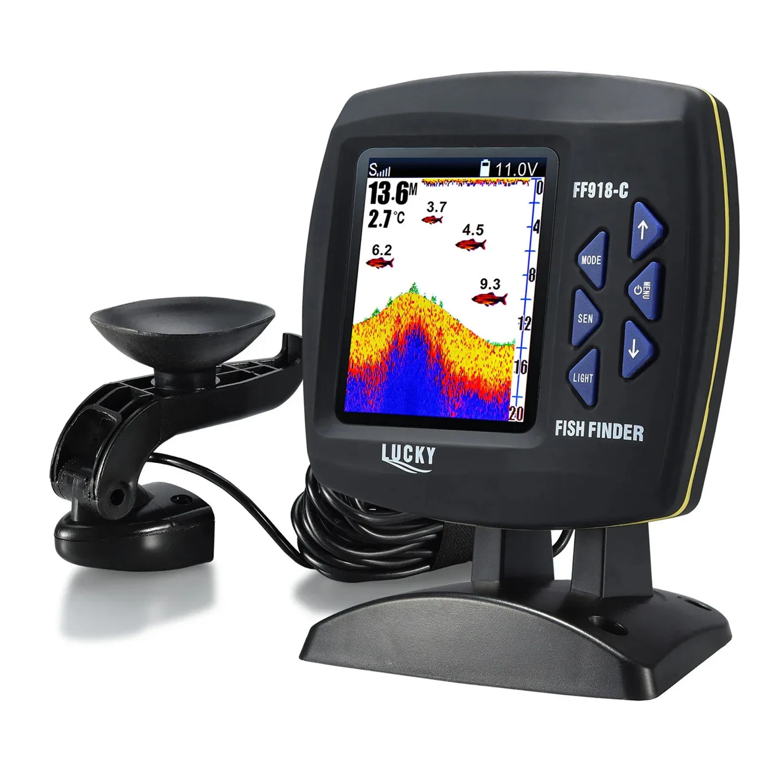 Lucky Wired Fishing Finder 180m / 590ft Diepte Sounder Fish Detector F918-C180S Monitor LCD Locator Boat Fishfinder van A Boat 240422