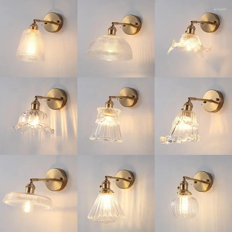 Wandlampe nordisch modernes Messingglas japanisches Vintage Schlafzimmer Nacht Badezimmer El Zimmer Einfacher Spiegel vorne vorne
