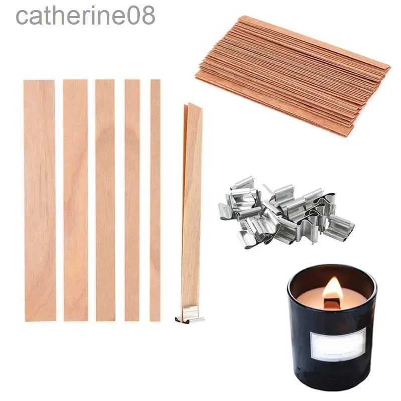 Kerzen 30/50pcs Holzkerzen -Set mit Clipbasis rauchlose Kerzen S für DIY Paraffin Kerzenglas Herstellen Kerzenzubehör D240429