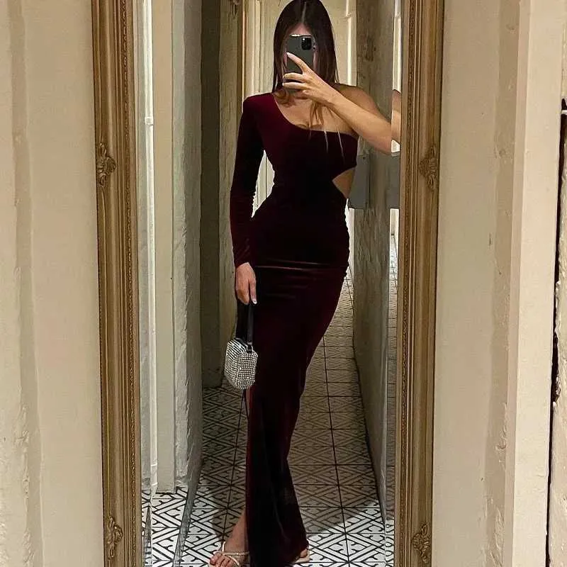 ワンピース A FERRETTI ONE-SHOULDER DRESS IN VELVET DHgate.com:Velvet One Shoulder Maxi Dress for Women