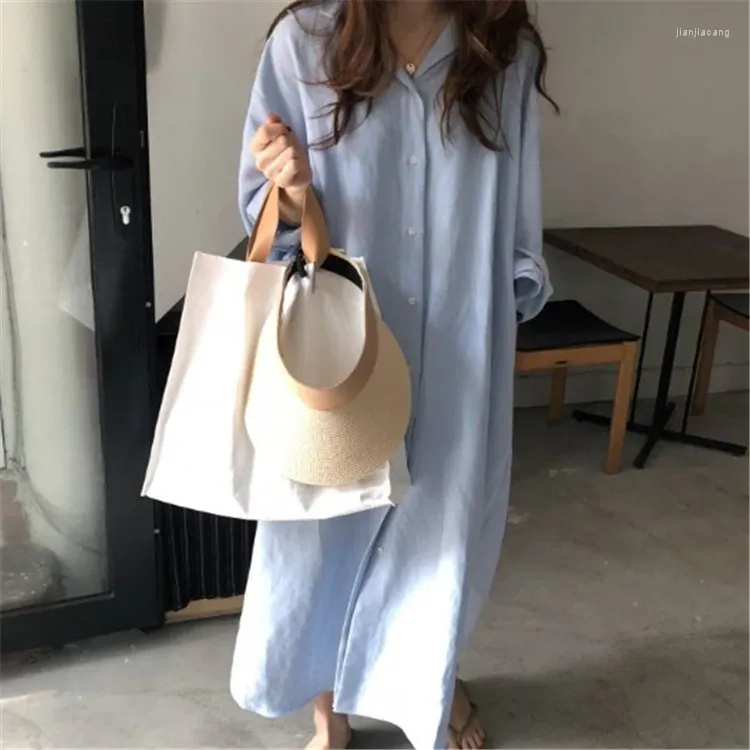 Casual Dresses Elegant Loose Contrast Striped Edges Dress Women Lapel V Neck Long Sleeve Straight Vestidos Spring Chic Female Homewear