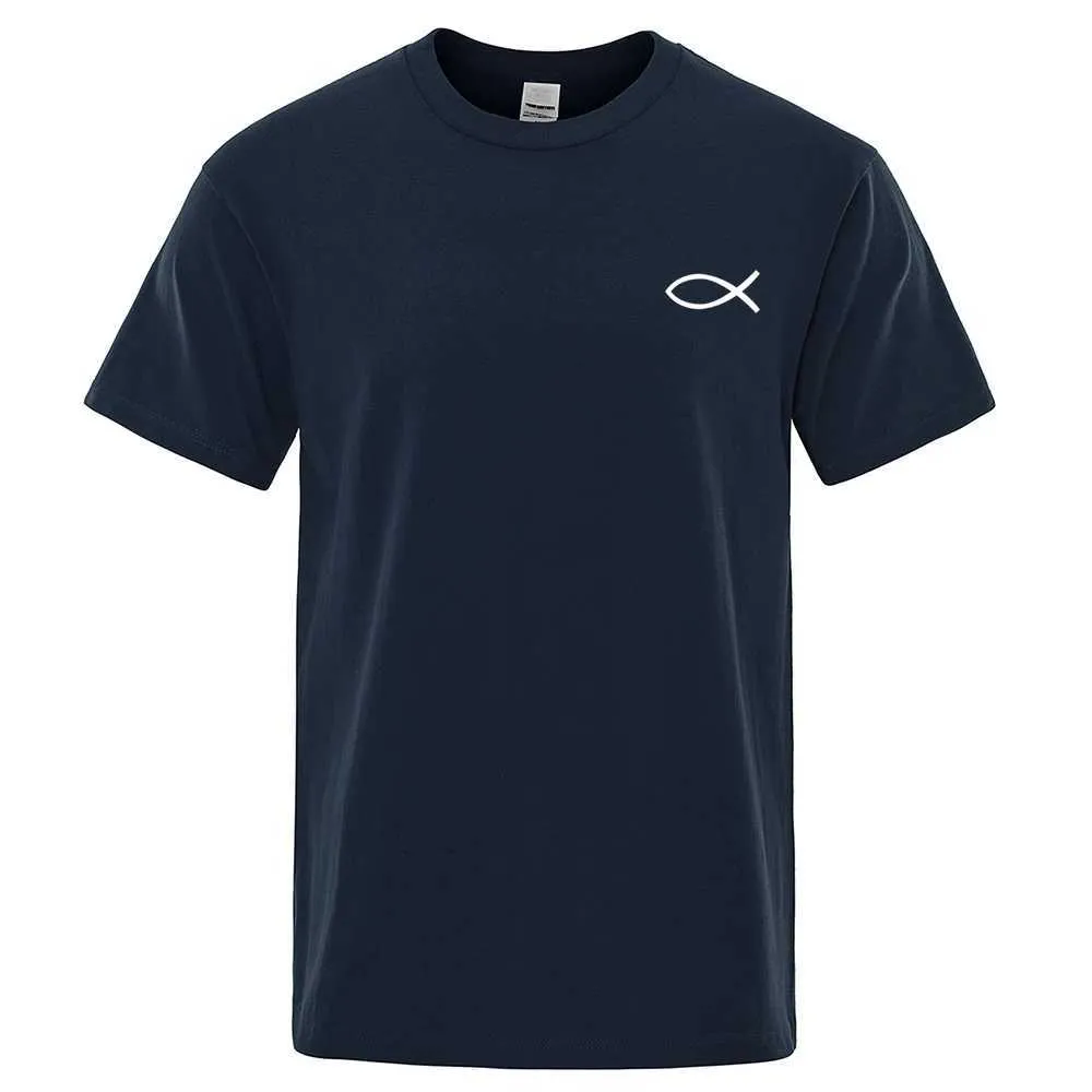 Männer T-Shirts Jesus Fisch Einfachheit gedruckte T-Shirts Männer losen übergroße T-Shirt-Mode atmungsaktiv